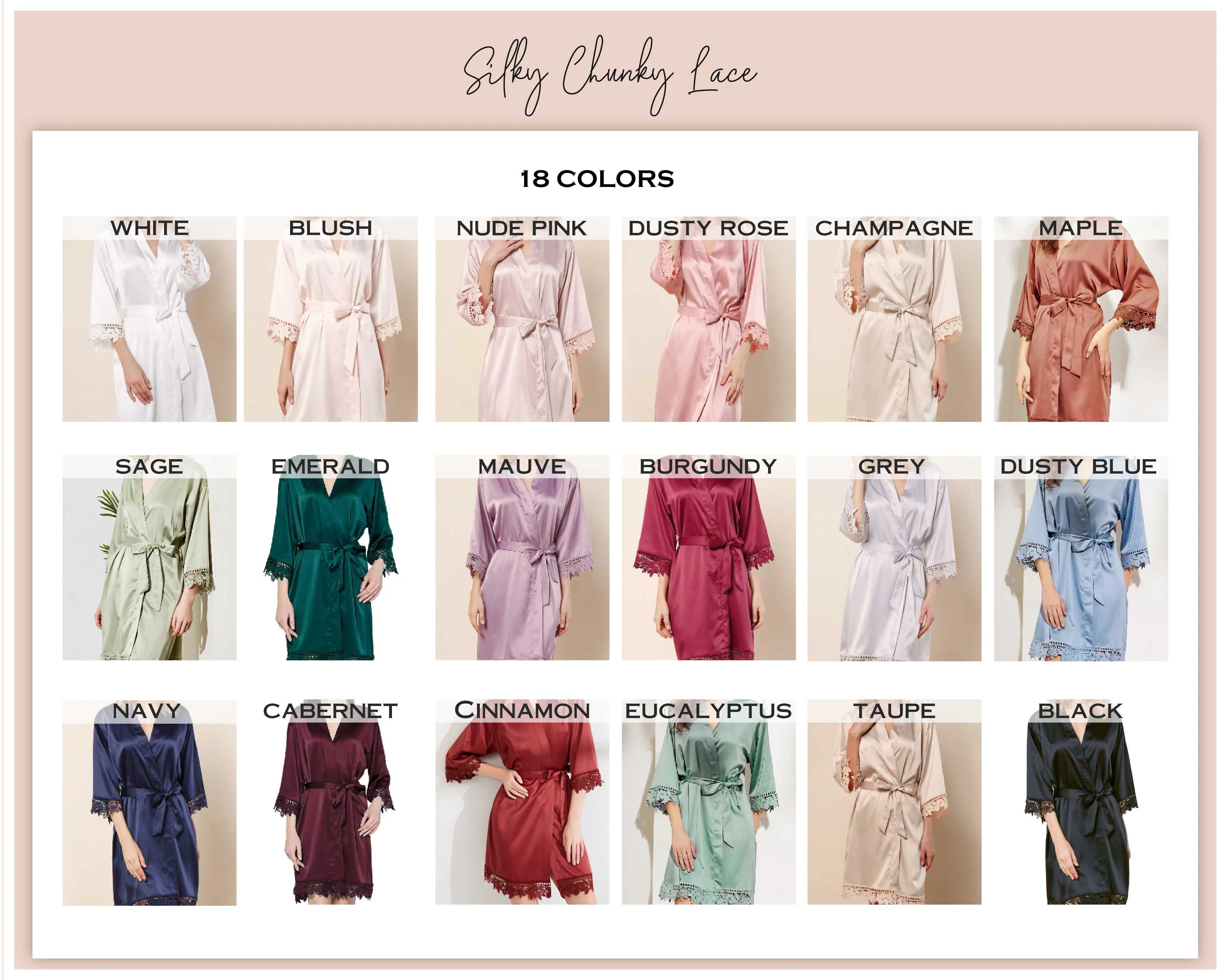Satin Chunky Lace Bridesmaid Robes - Front Design