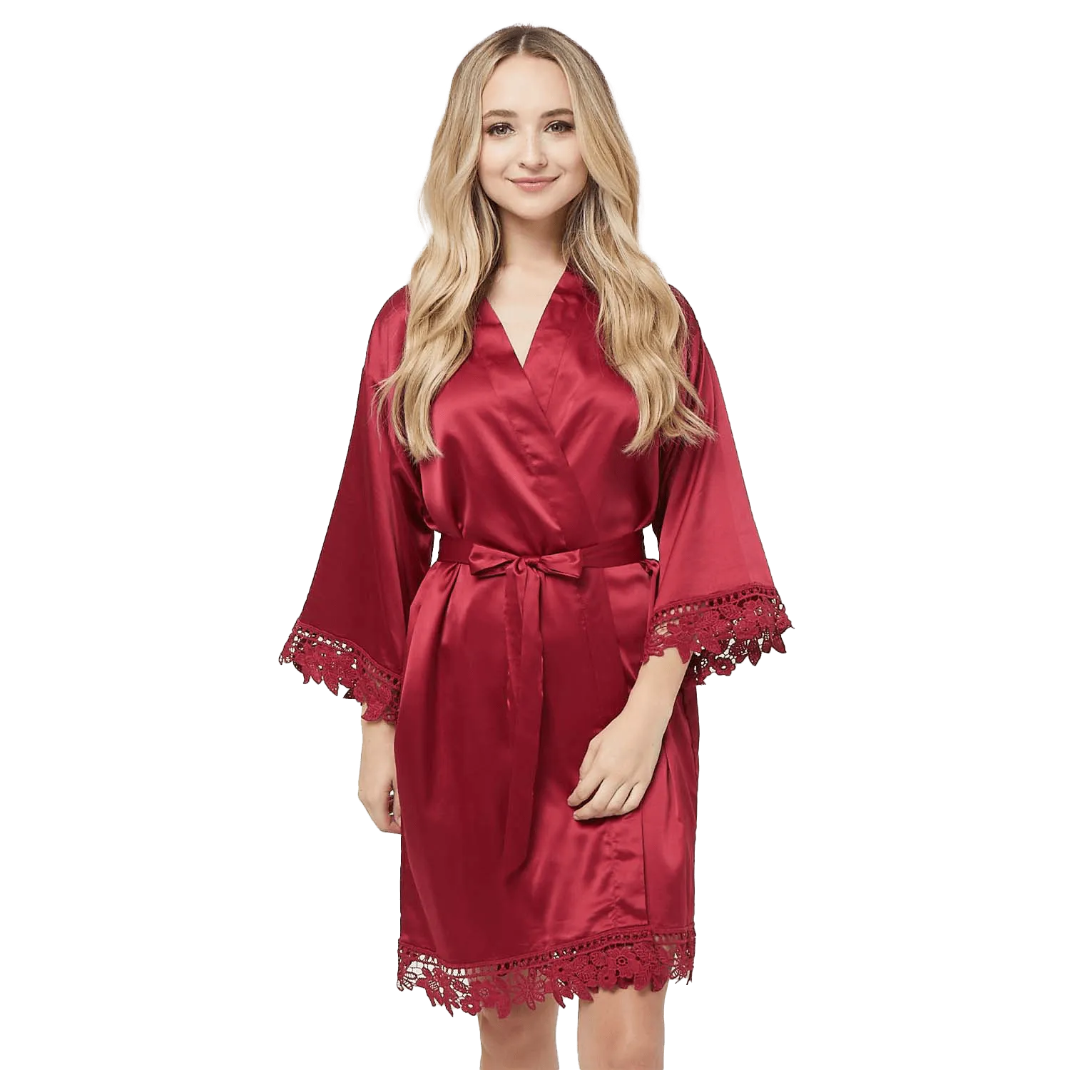 Satin Chunky Lace Bridesmaid Robes - Front Design