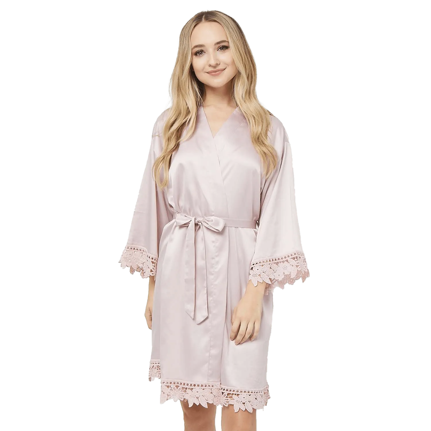 Satin Chunky Lace Bridesmaid Robes - Front Design