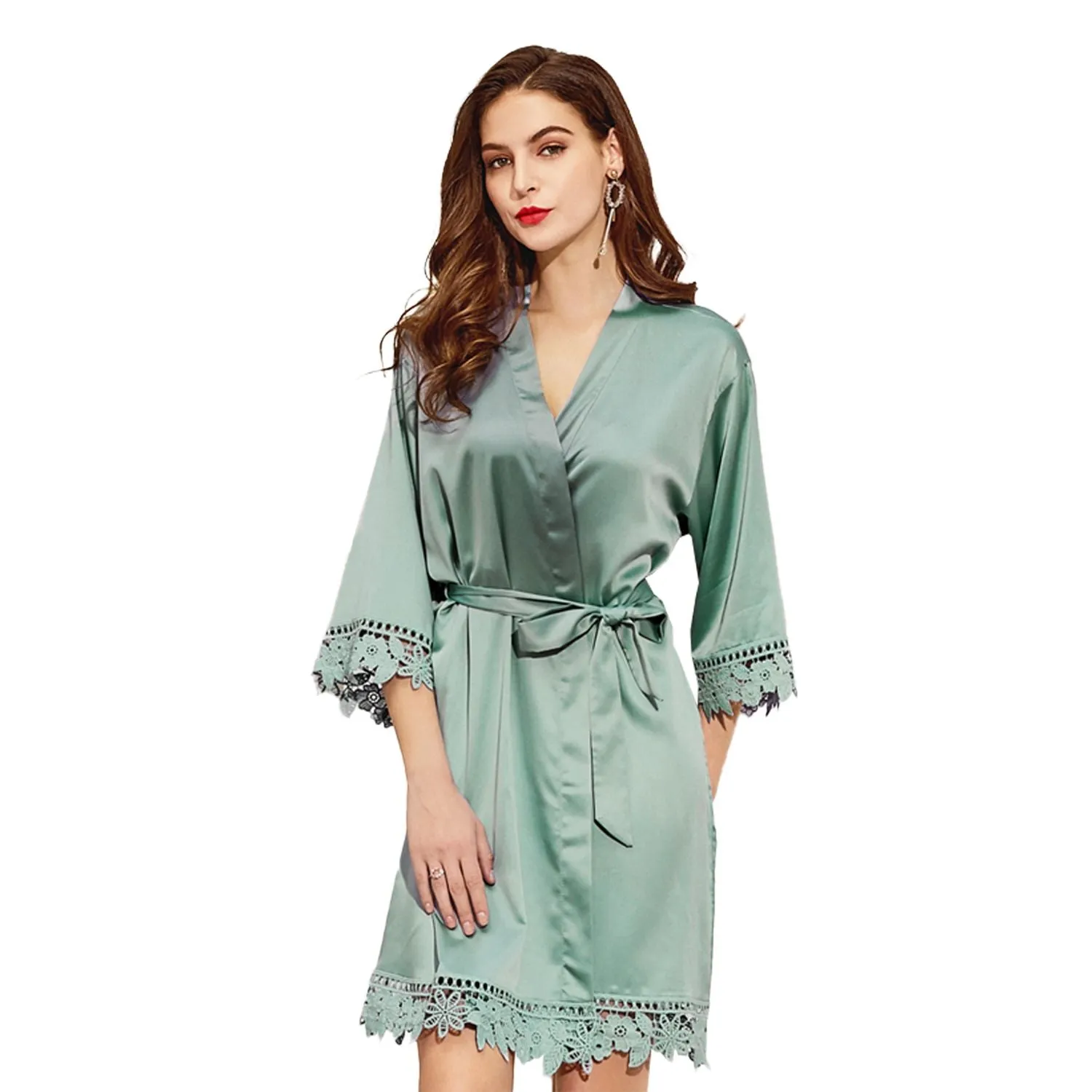 Satin Chunky Lace Bridesmaid Robes - Front Design