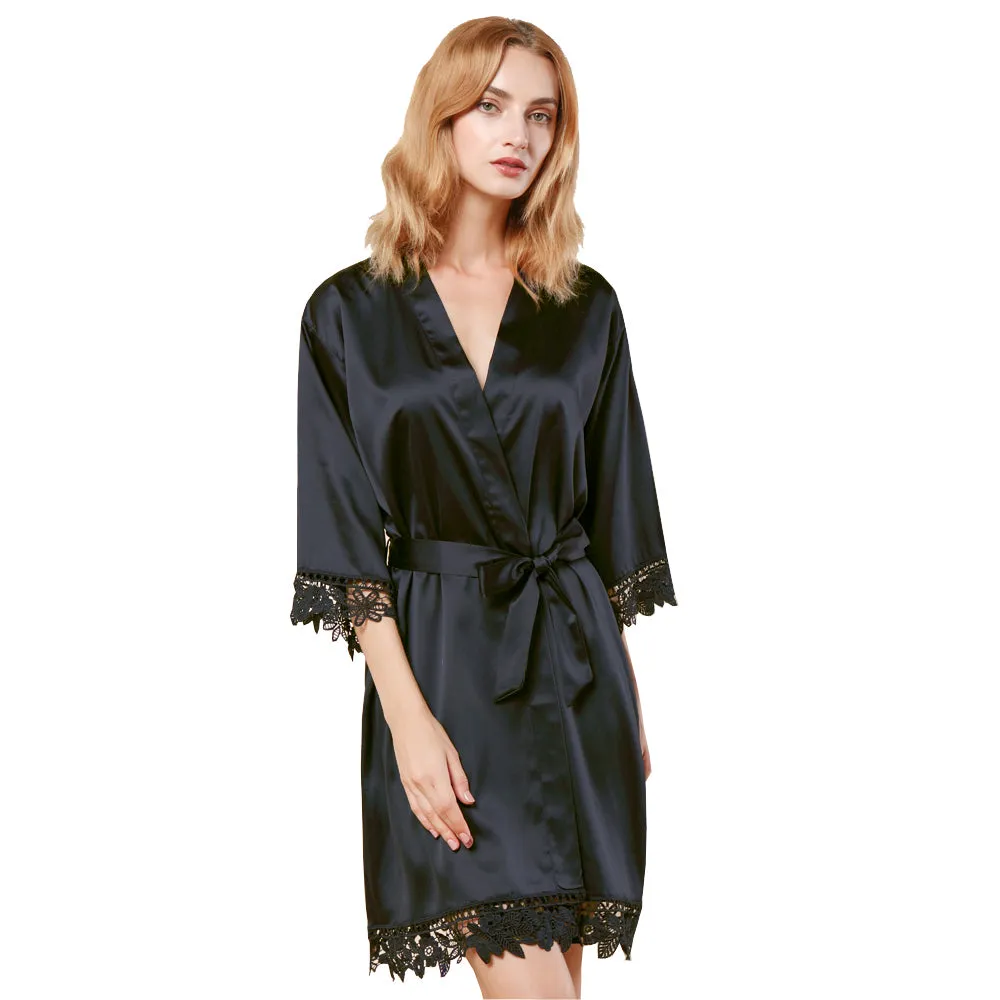Satin Chunky Lace Bridesmaid Robes - Front Design
