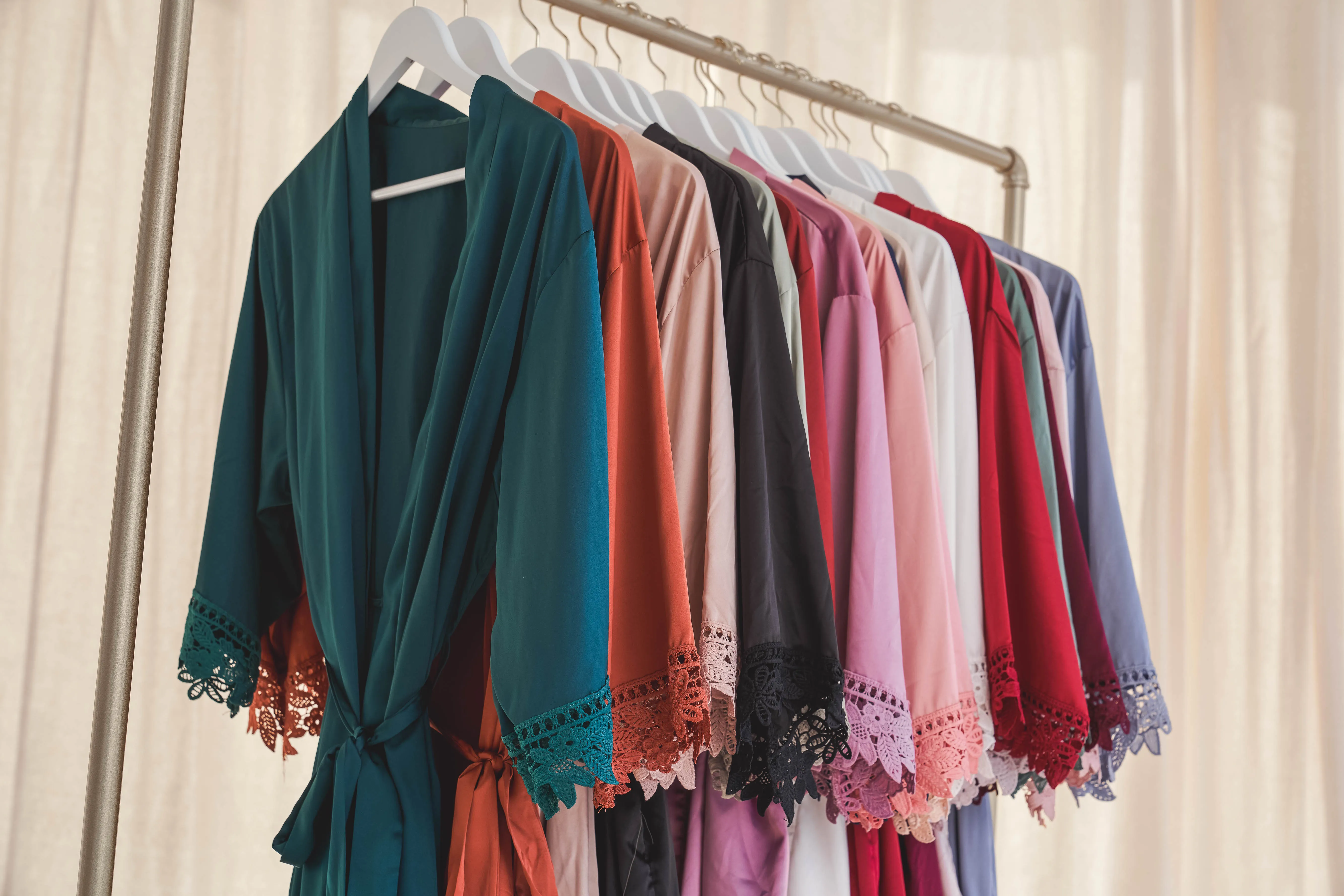 Satin Chunky Lace Bridesmaid Robes - Front Design