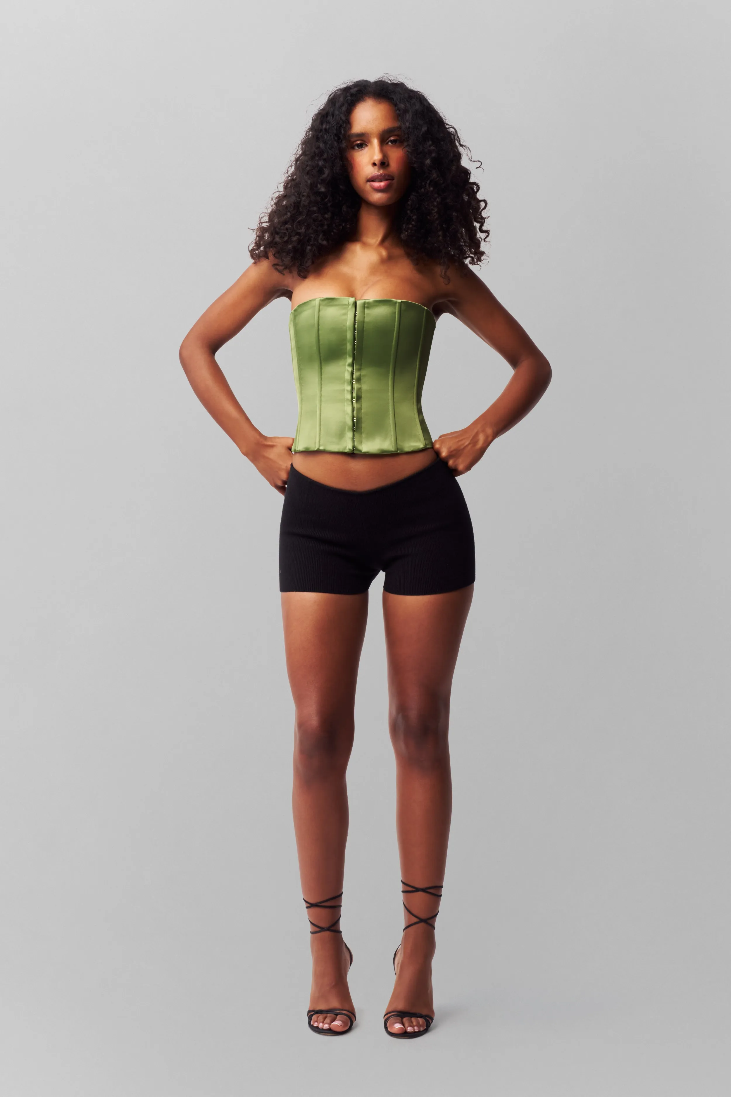 AntiStaticFabric Rolled Hem Finish Satin Corset