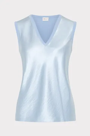 Layered Ply Construction Reflective Detailing Satin Knit Combination V-Neck Top