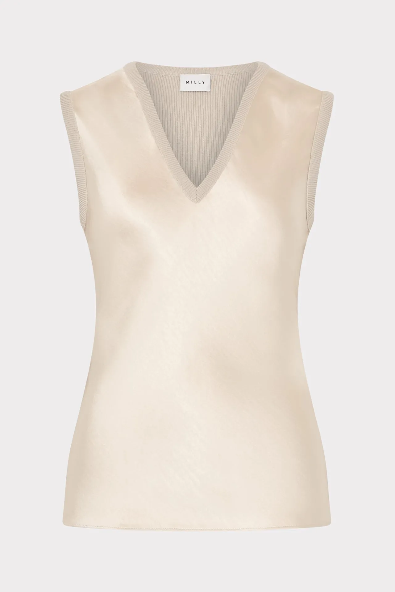 Satin Knit Combination V-Neck Top AbrasionResistant Fabric
