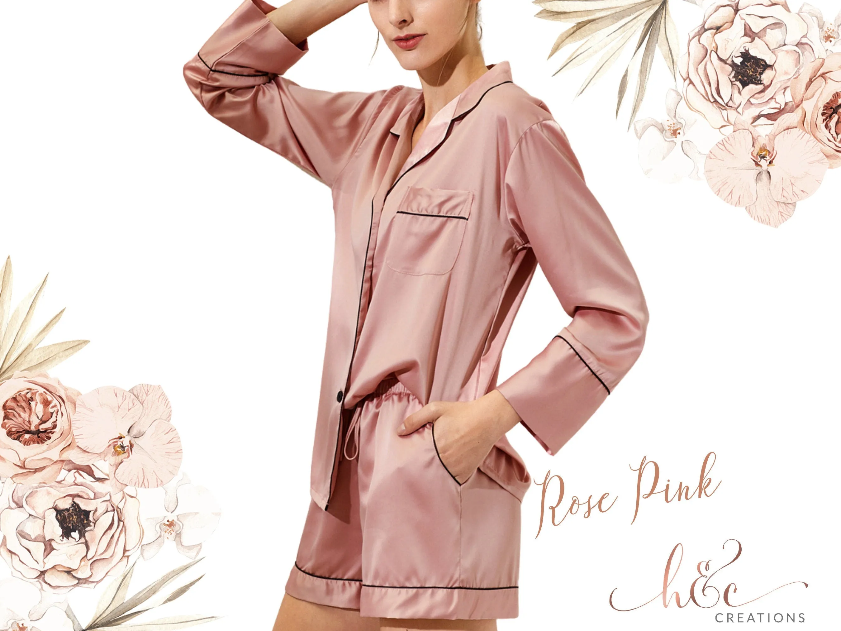 Satin Long Sleeves   Short Pants Bridesmaid Pjs Set, Bridesmaid Pj Set, Bridesmaid Pj Short pants, Bridesmaid Pj Shorts,