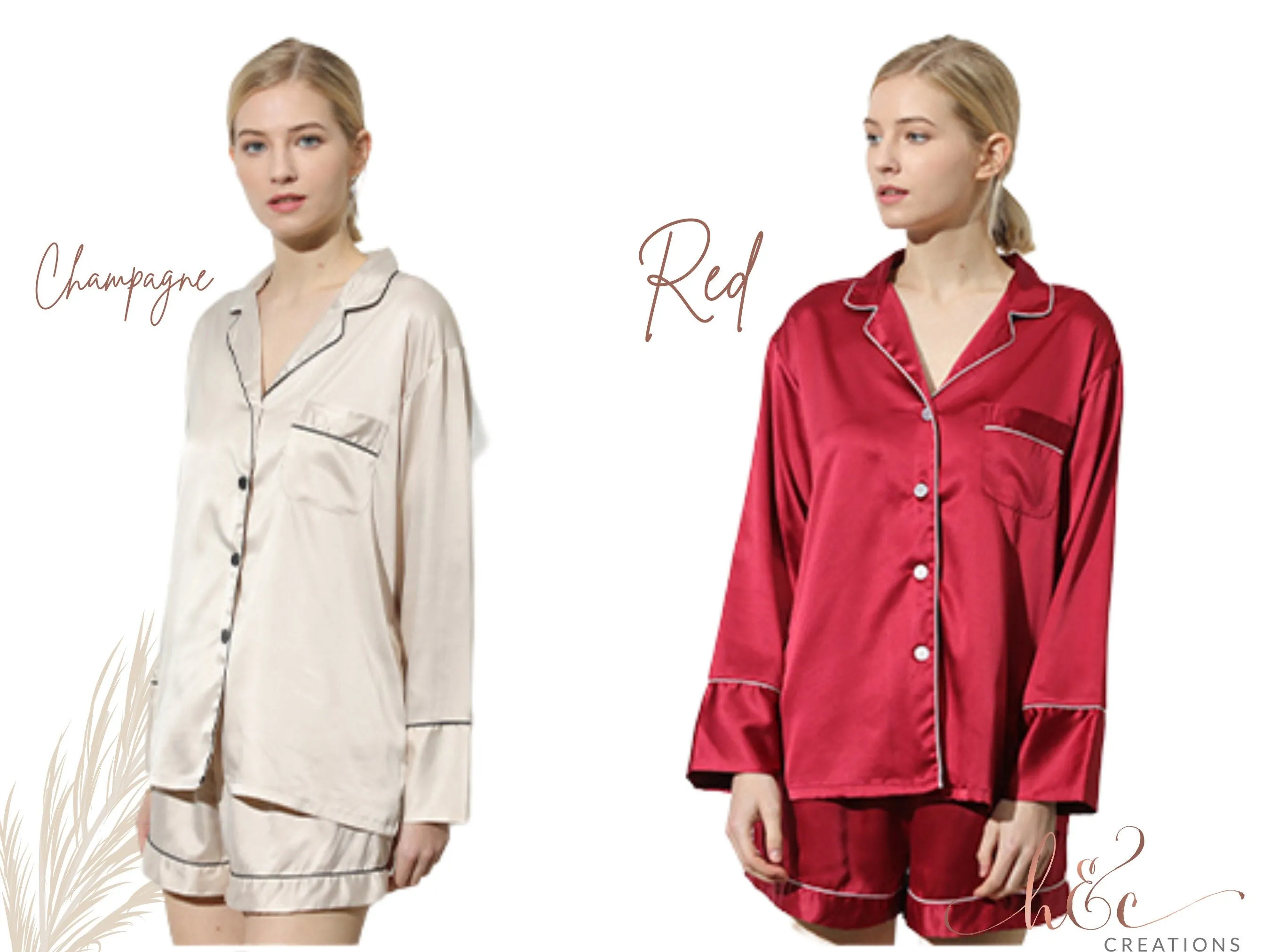 Satin Long Sleeves   Short Pants Bridesmaid Pjs Set, Bridesmaid Pj Set, Bridesmaid Pj Short pants, Bridesmaid Pj Shorts,