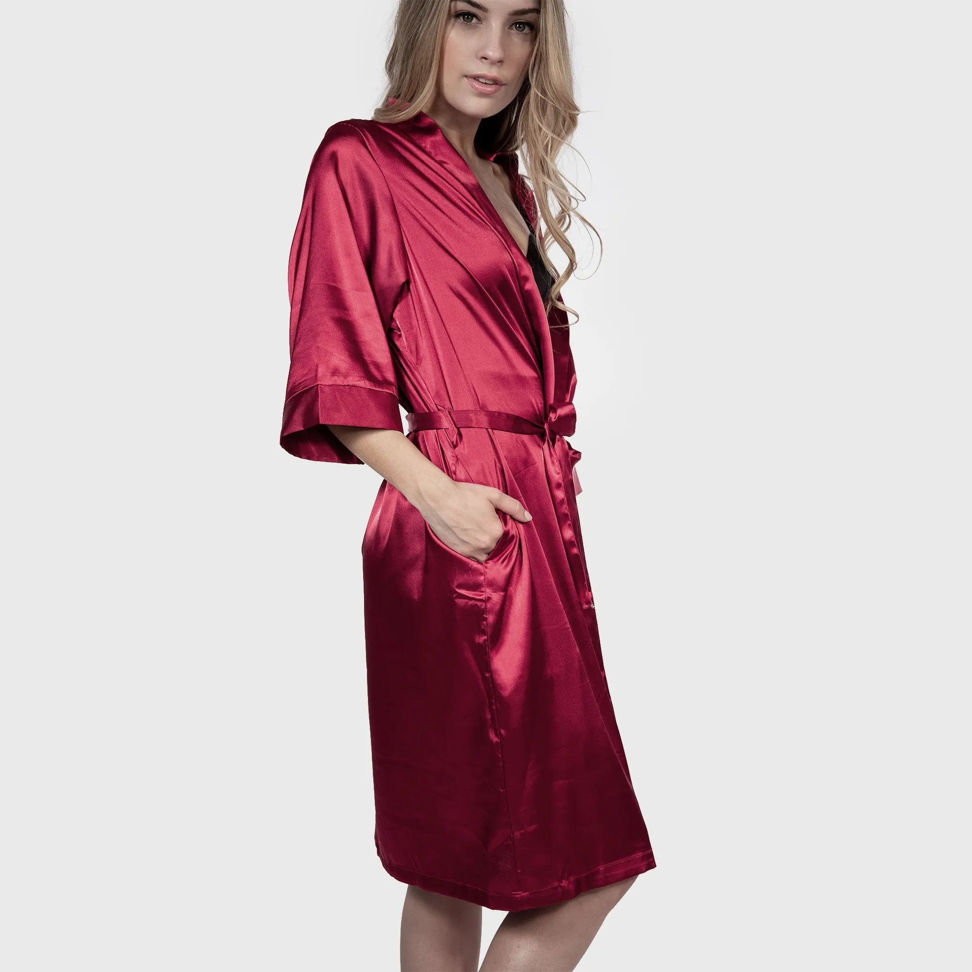 Satin Robe - Crimson