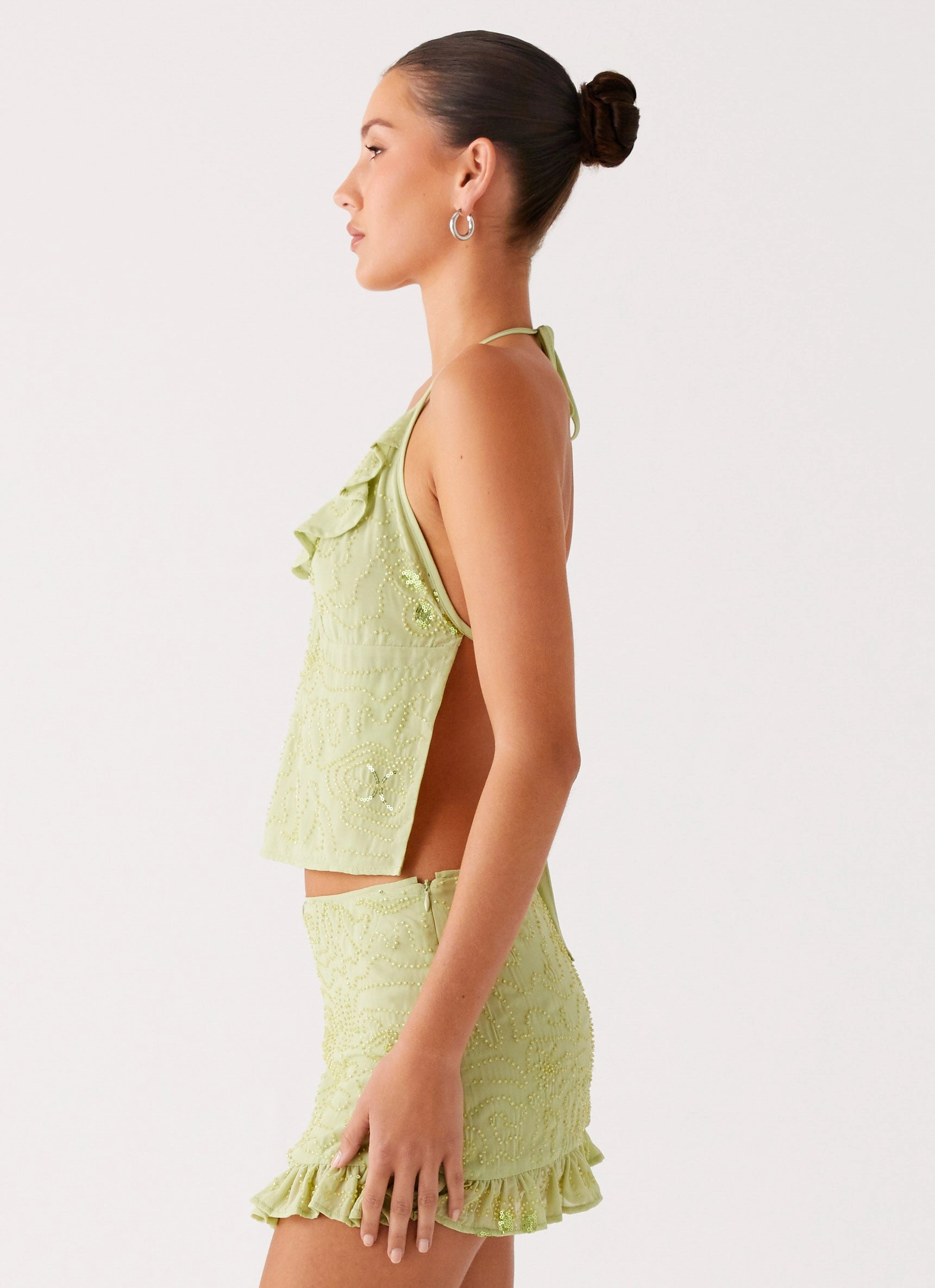 All Season Wear Fabric summer top Savoir Beaded Halter Top - Mint