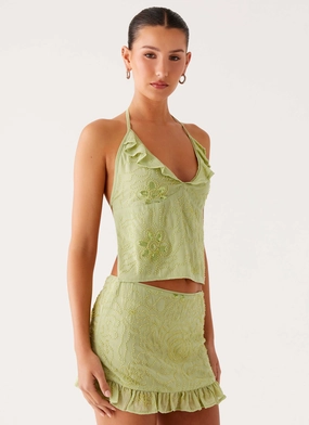 Savoir Beaded Halter Top - Mint Soft Blended Fabric