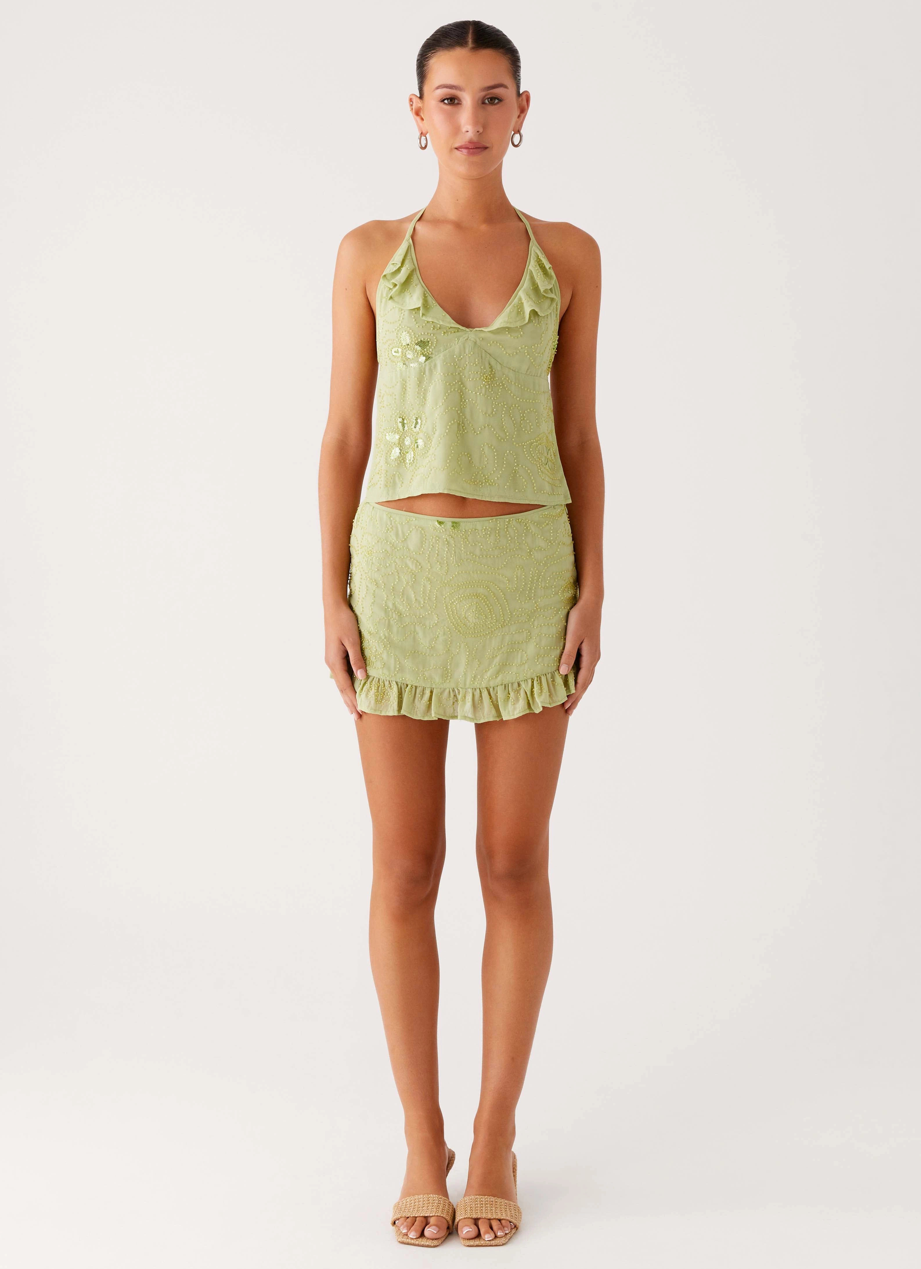 All-Purpose TaglessComfort Savoir Beaded Halter Top - Mint