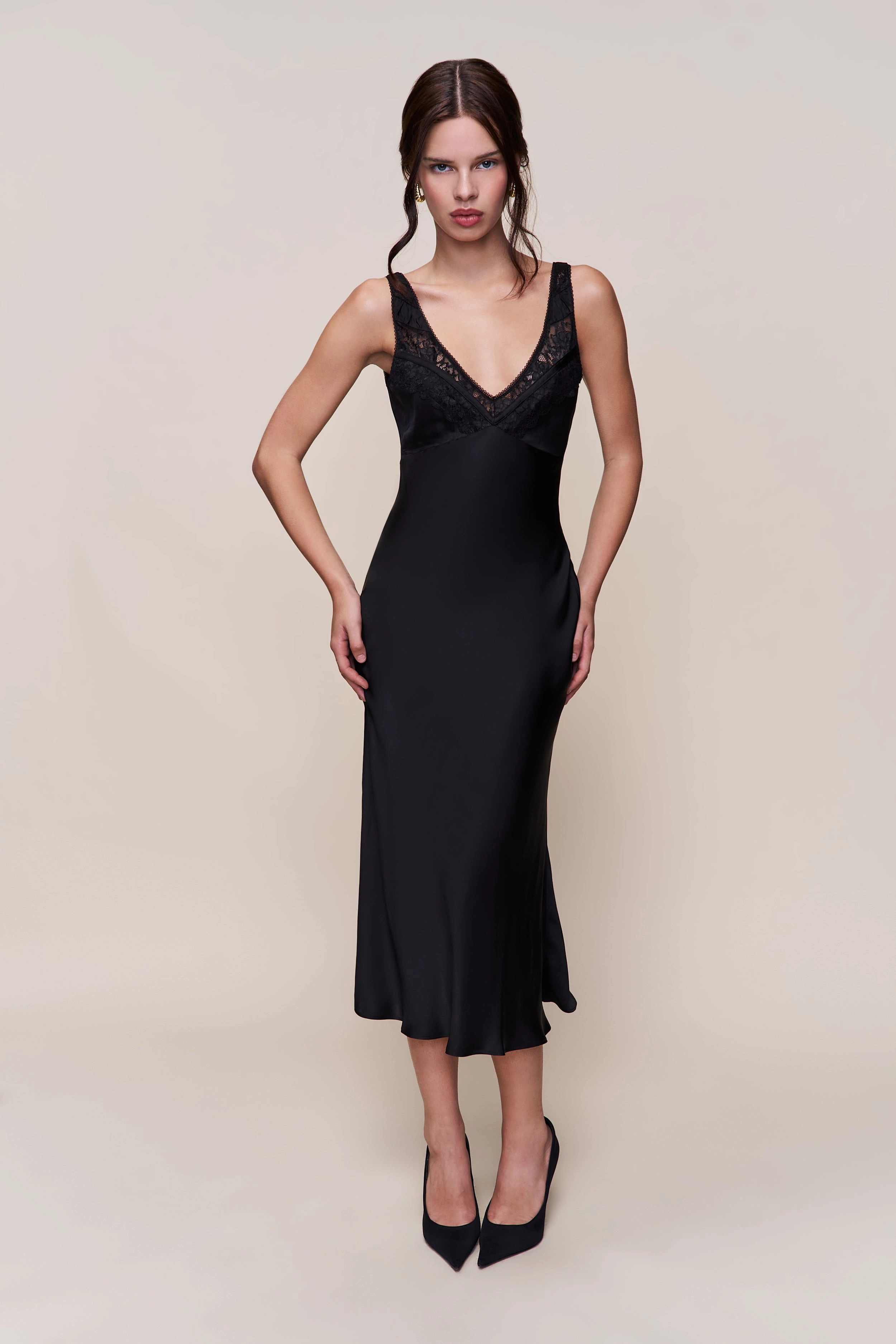 Sleek Tailoring Feminine Fit Scaosi Lace Detail Slip Dress