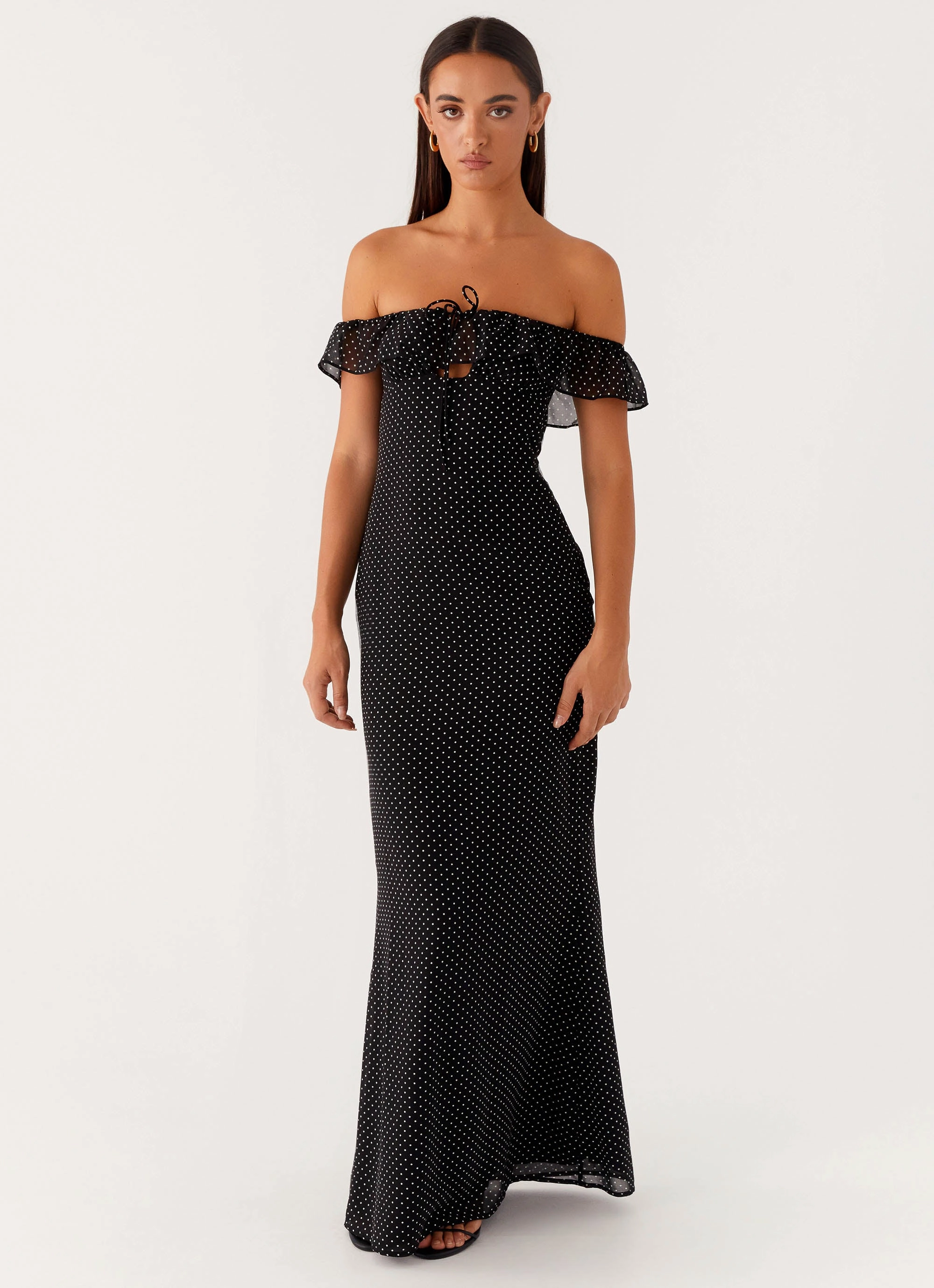 Sleek Movement Scarlet Cherry Maxi Dress - Black Polka Dot