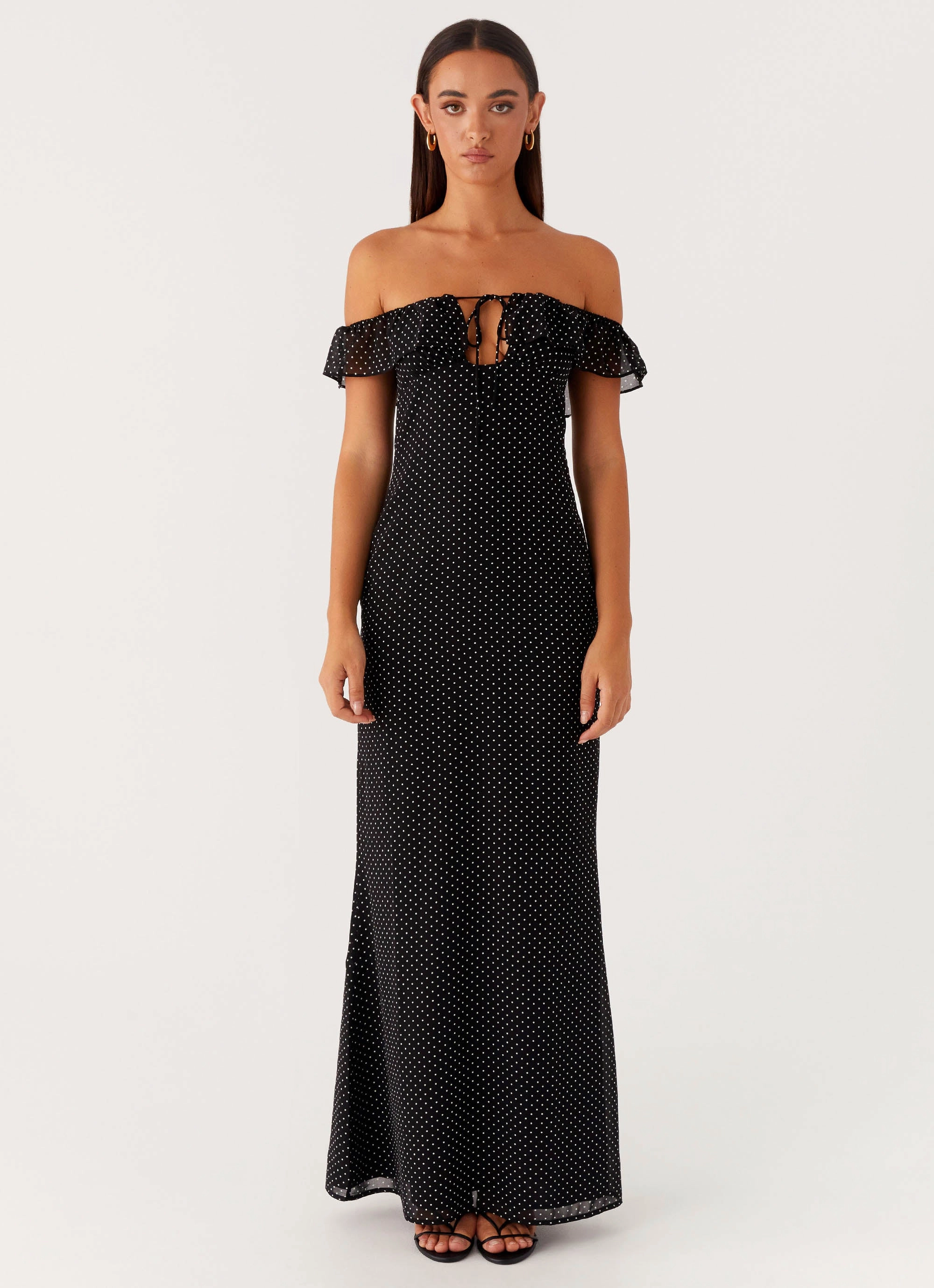 Scarlet Cherry Maxi Dress - Black Polka Dot Stylish Cut
