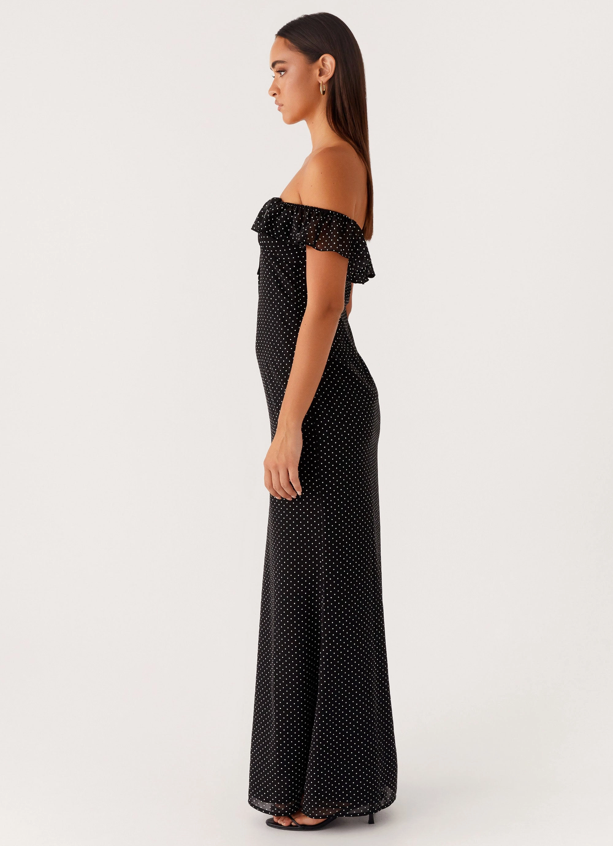 Mid Fit Scarlet Cherry Maxi Dress - Black Polka Dot