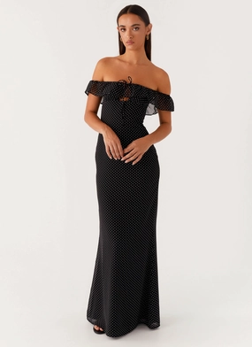 Chilly Wear Scarlet Cherry Maxi Dress - Black Polka Dot