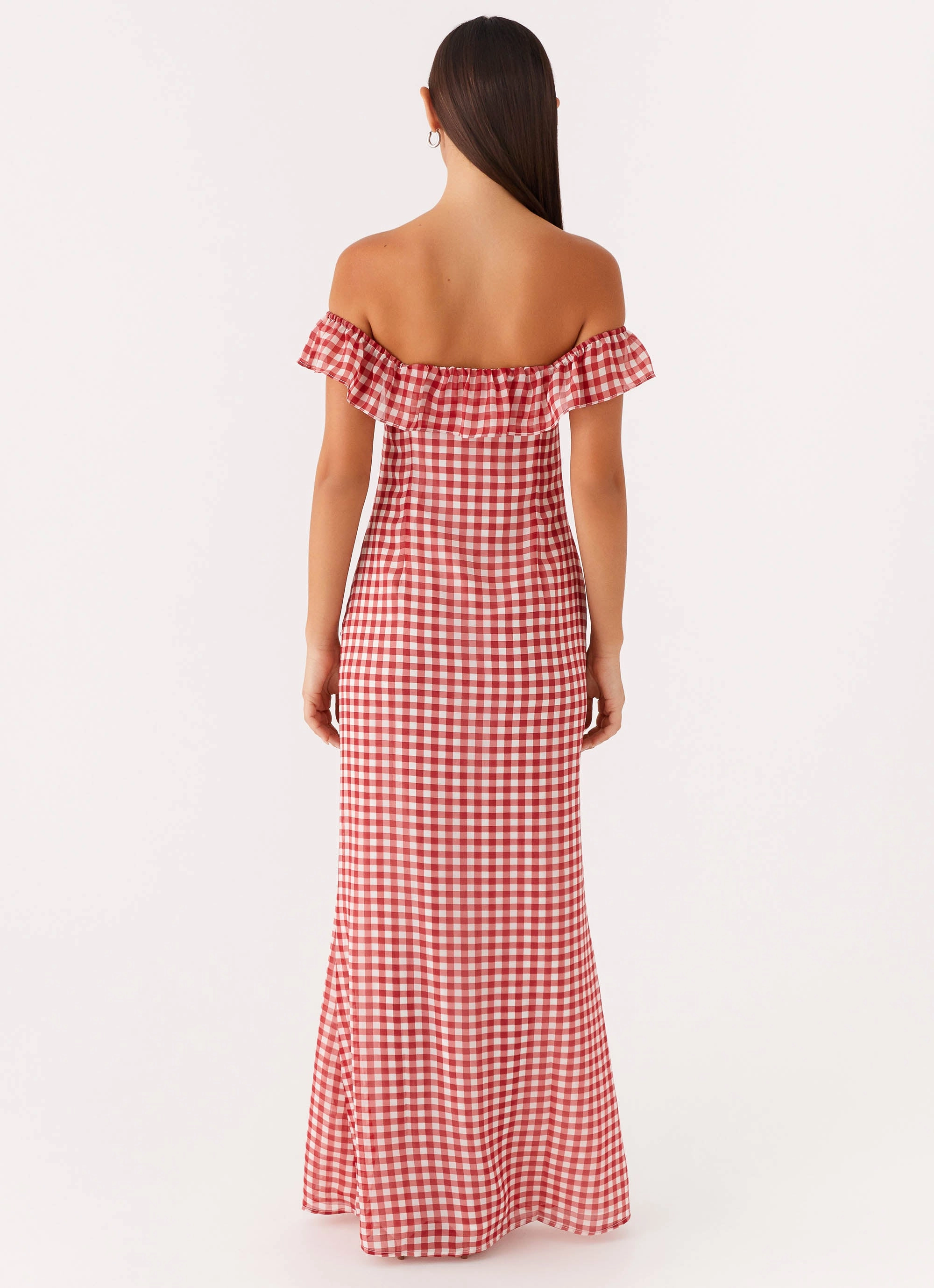 Smart and Chic Street Mood Scarlet Cherry Maxi Dress - Red Gingham