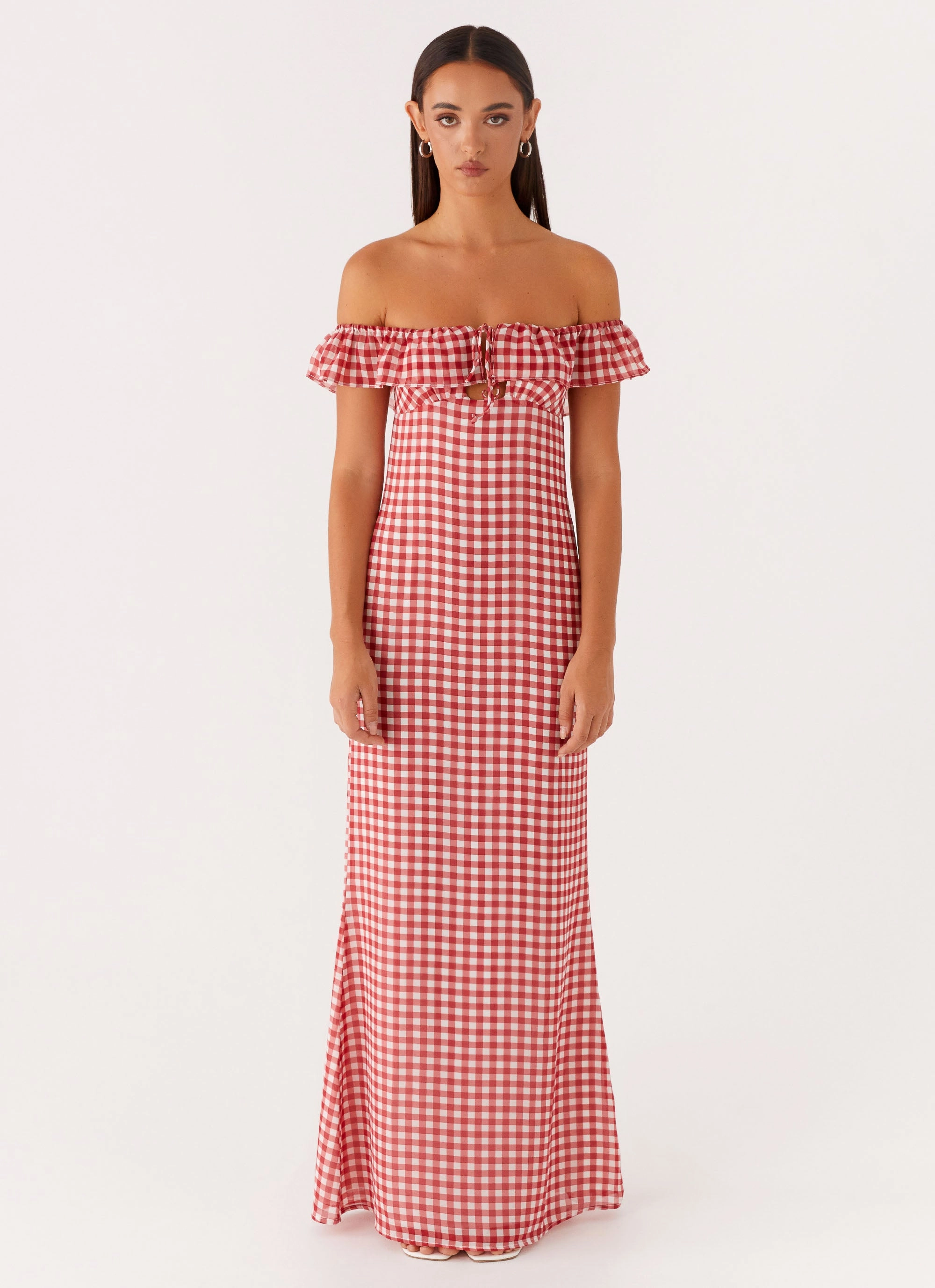 Subtle Glow Scarlet Cherry Maxi Dress - Red Gingham