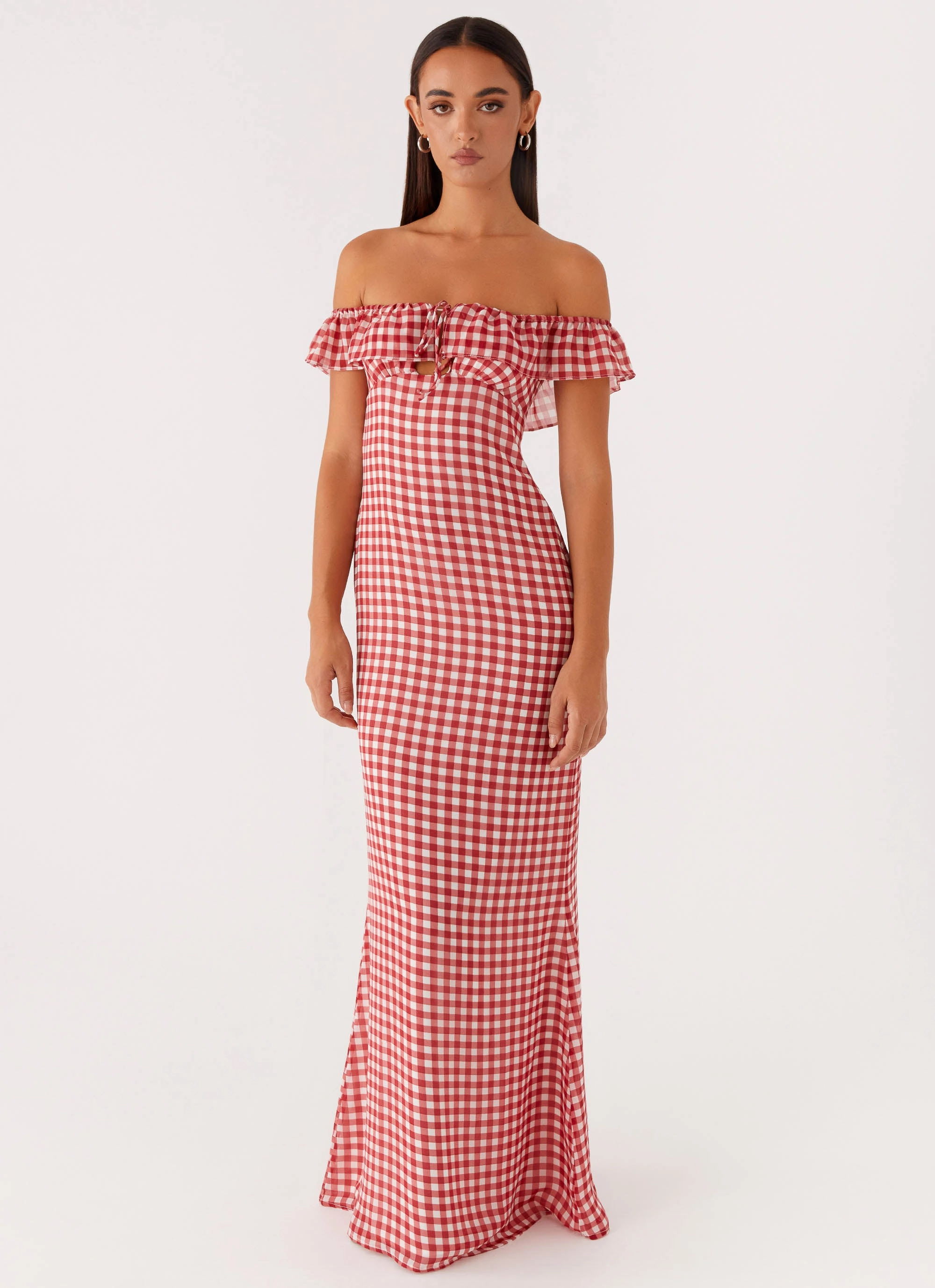 Style Base Refined Form Scarlet Cherry Maxi Dress - Red Gingham