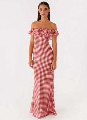 Style Base Refined Form Scarlet Cherry Maxi Dress - Red Gingham