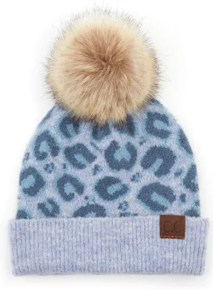 ScarvesMe Women's Leopard Animal Print Warm Winter Beanie Hat with Pom