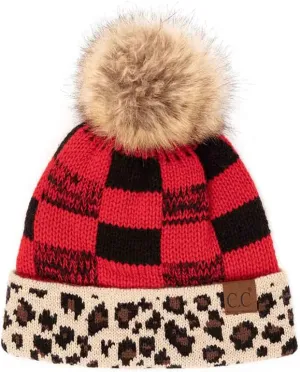 ScarvesMe Women's Leopard Animal Print Warm Winter Beanie Hat with Pom