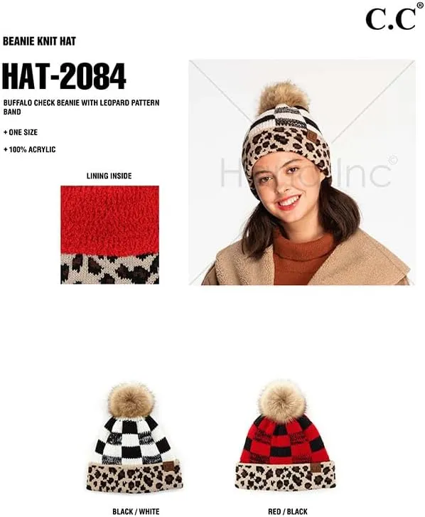 ScarvesMe Women's Leopard Animal Print Warm Winter Beanie Hat with Pom