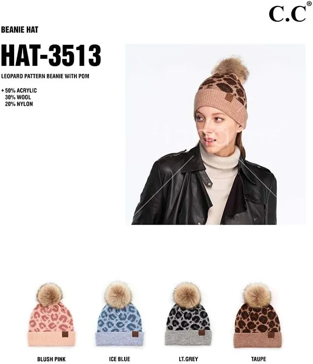 ScarvesMe Women's Leopard Animal Print Warm Winter Beanie Hat with Pom