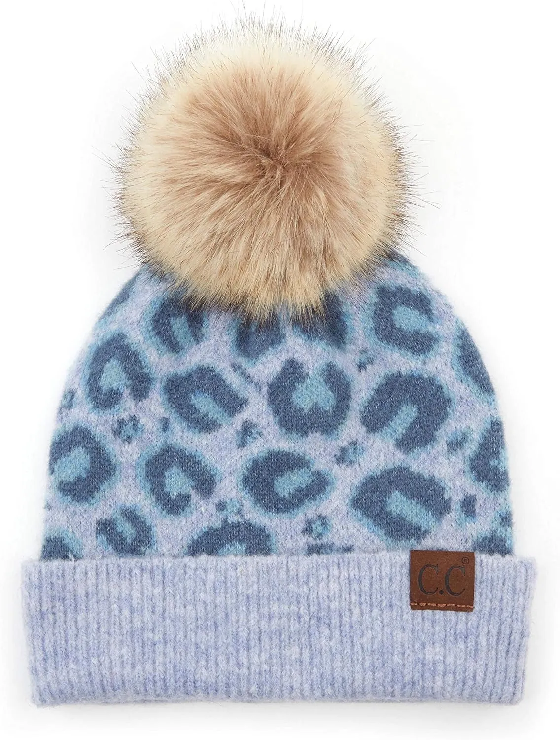 ScarvesMe Women's Leopard Animal Print Warm Winter Beanie Hat with Pom