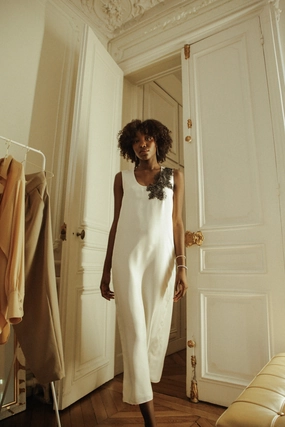 Scoop-Neck Silk Lace Dress Minimal Fit Pure Motion
