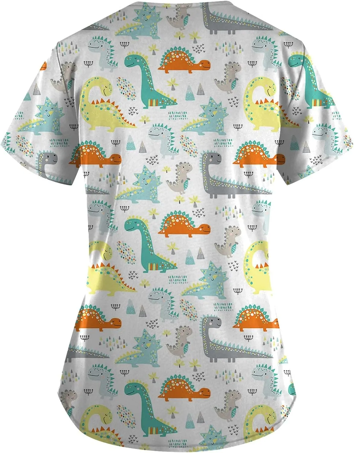 Scrubs for Women Casual Printed Work Uniform T-Shirt V Neck Short Sleeve Nurse Scrub Tunic Blouse with Pockets