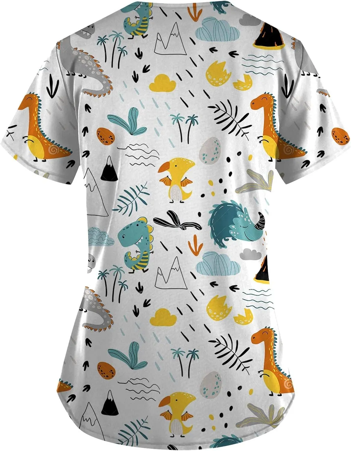 Scrubs for Women Casual Printed Work Uniform T-Shirt V Neck Short Sleeve Nurse Scrub Tunic Blouse with Pockets