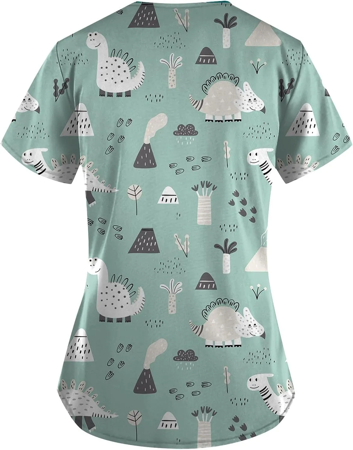 Scrubs for Women Casual Printed Work Uniform T-Shirt V Neck Short Sleeve Nurse Scrub Tunic Blouse with Pockets