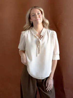 Rhonda Stripe Blouse Minimalist Collar Fade Resistant Dye