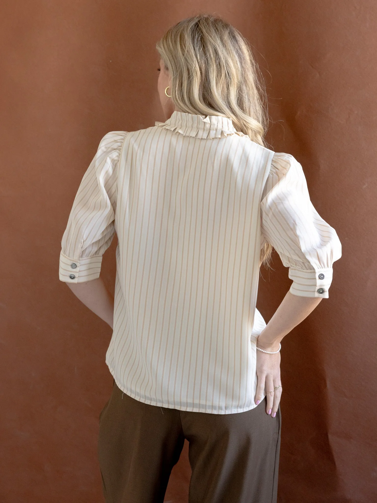Non Restrictive Cut Soft Brushed Lining Rhonda Stripe Blouse