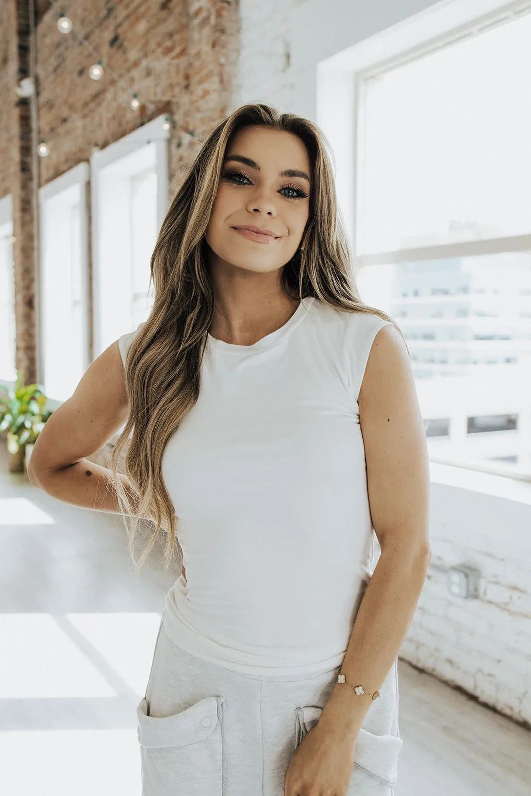 Serene Skyline Cap Sleeve Tee NonIrritating Stitching