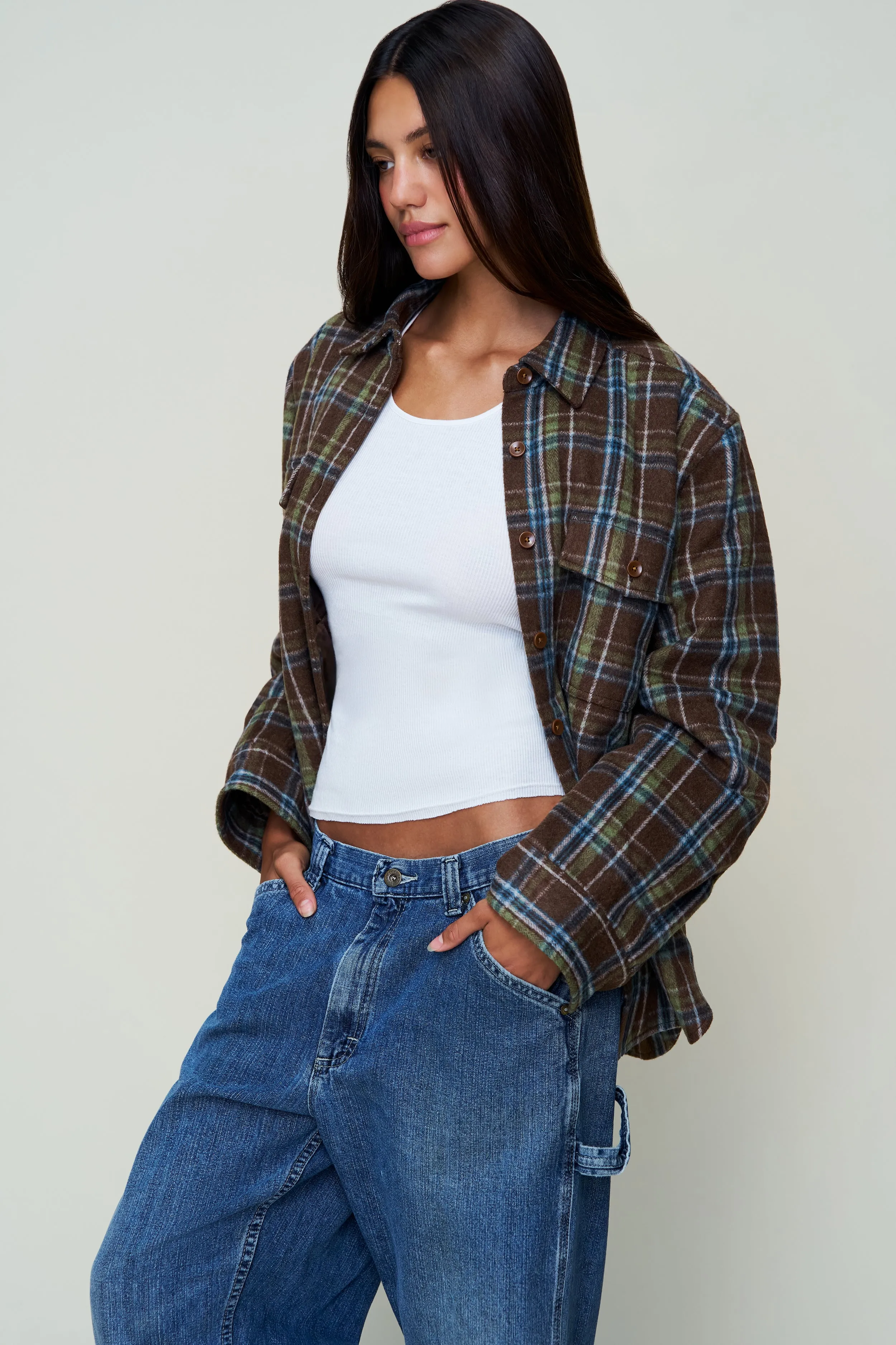 Microfiber texture Heat Regulating Fabric Parker Quilted Lined Shacket