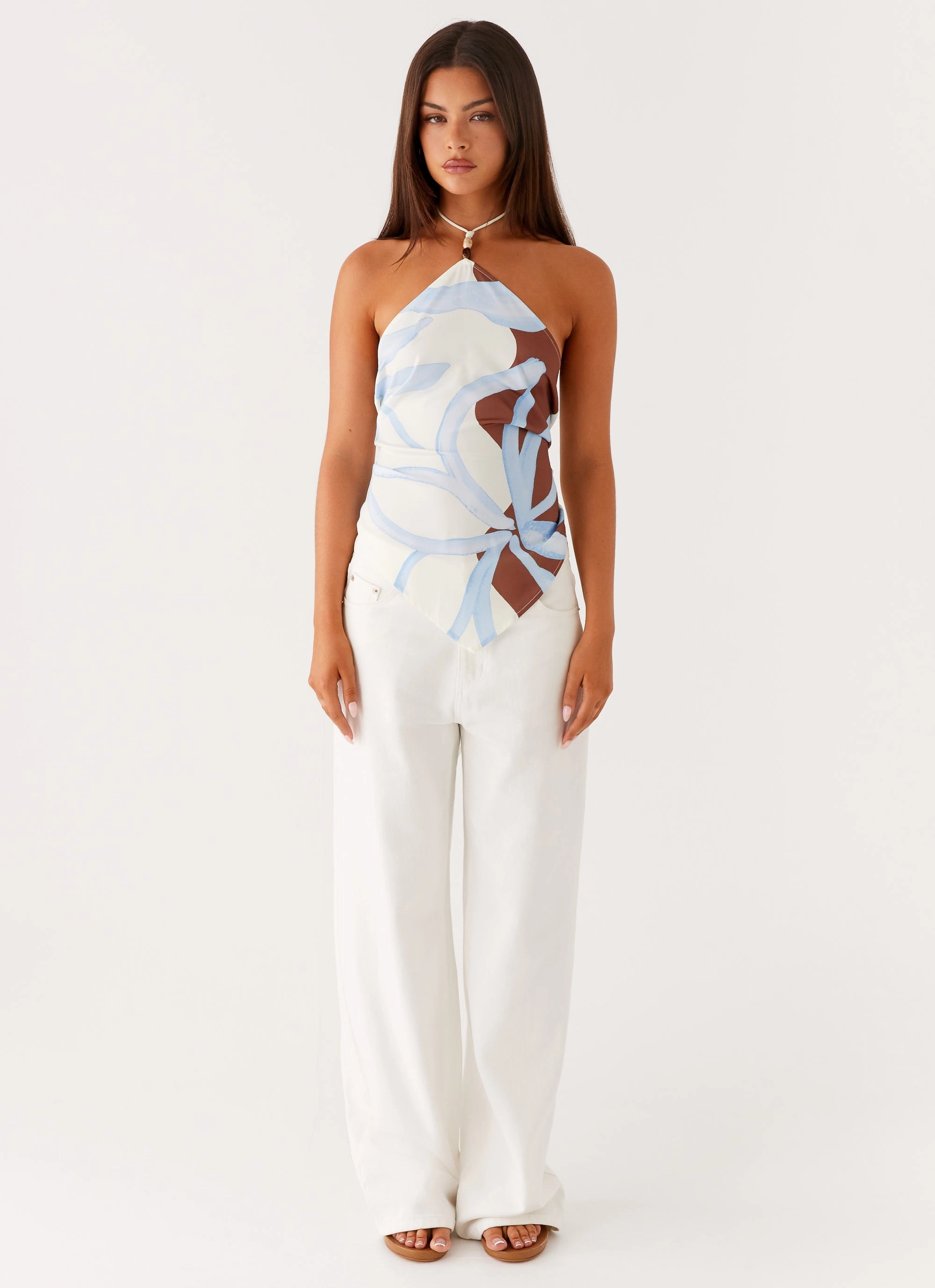 Julissa Halter Top - Bloom Wave Print Contoured Side Panels