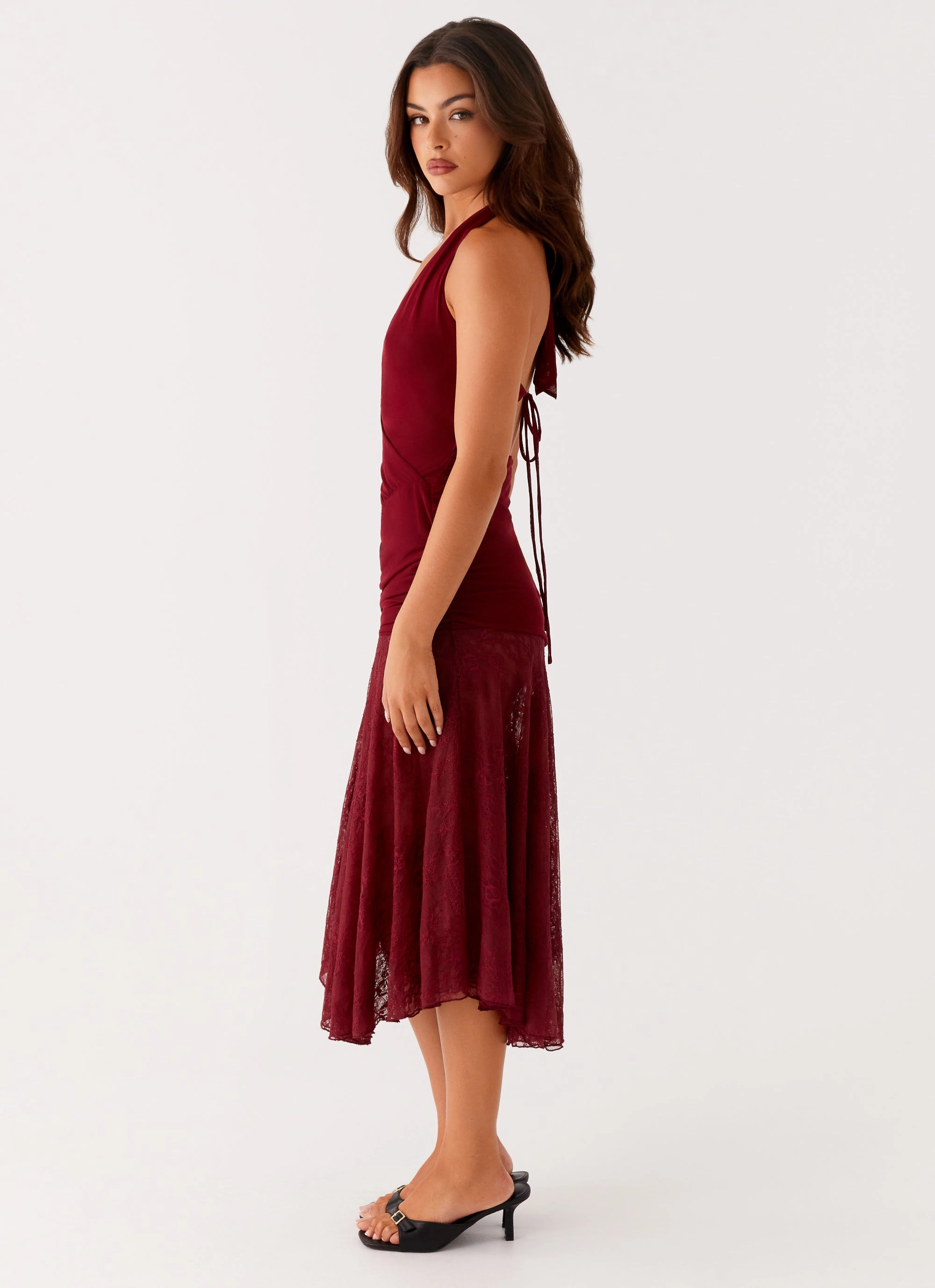 Burnout Midi Dress - Maroon Ombre-Effect