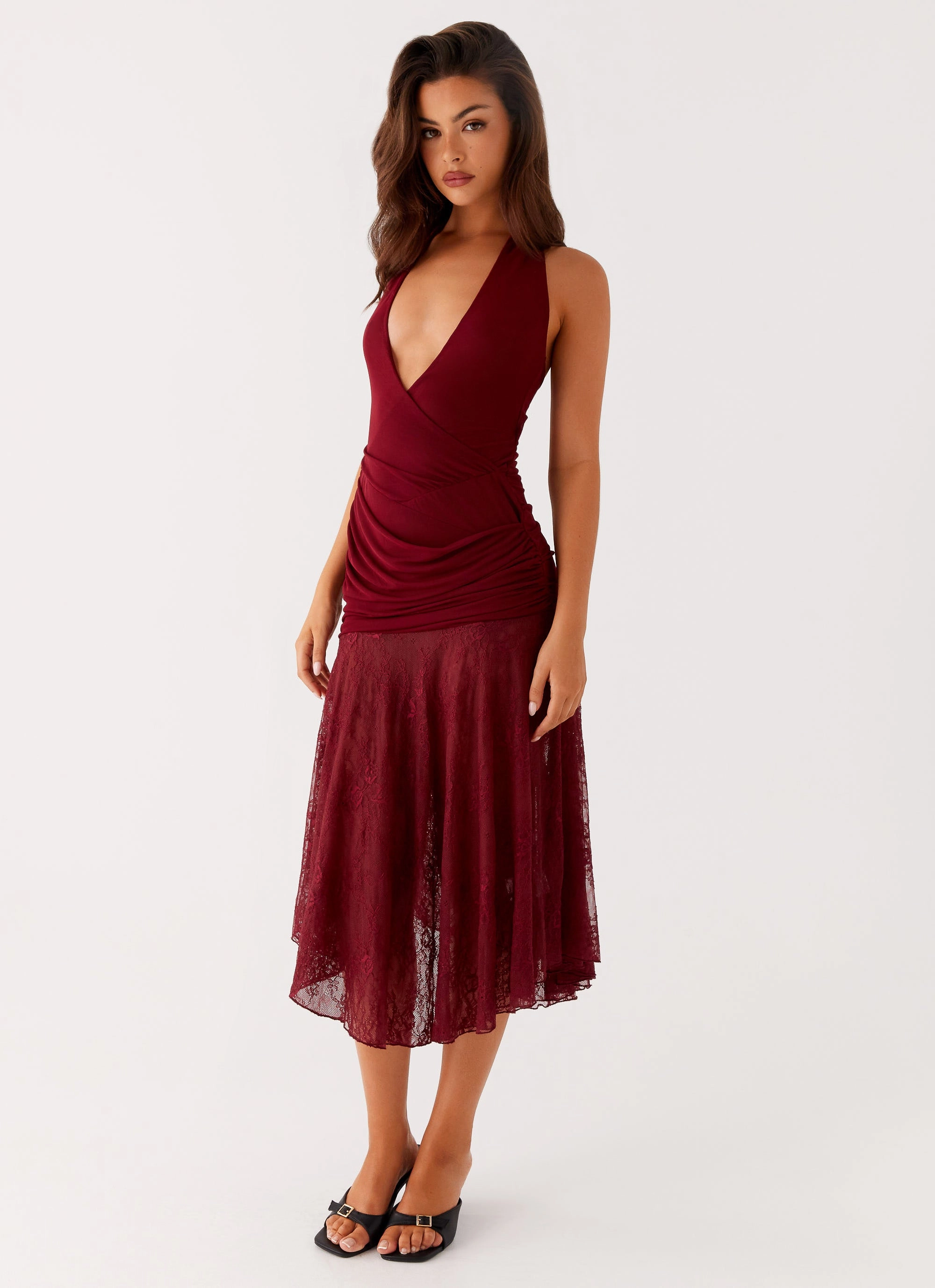 Formal Look Burnout Midi Dress - Maroon