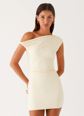 Eco-Lining Asymmetric-Neck Byron Mini Dress - Sunny Yellow