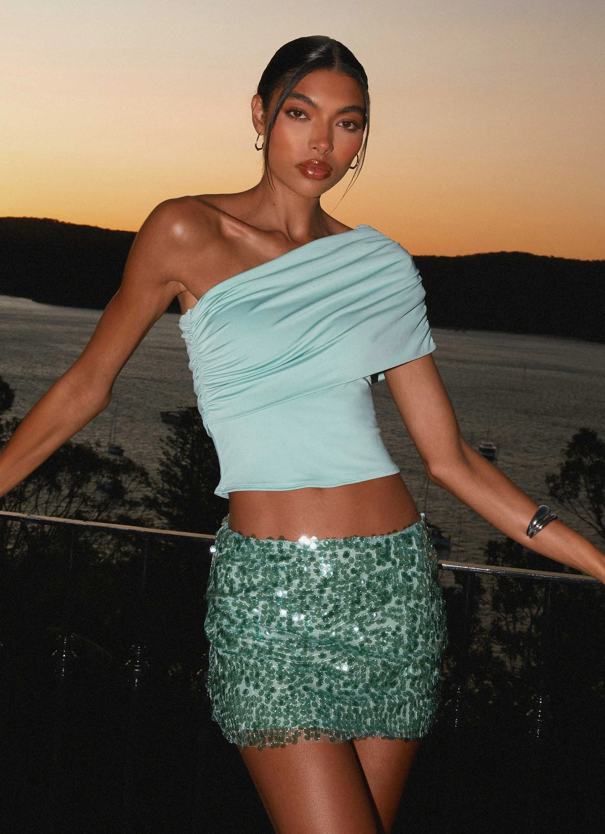 Made For You Low Rise Sequin Mini Skirt - Mint party look