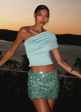 Made For You Low Rise Sequin Mini Skirt - Mint party look