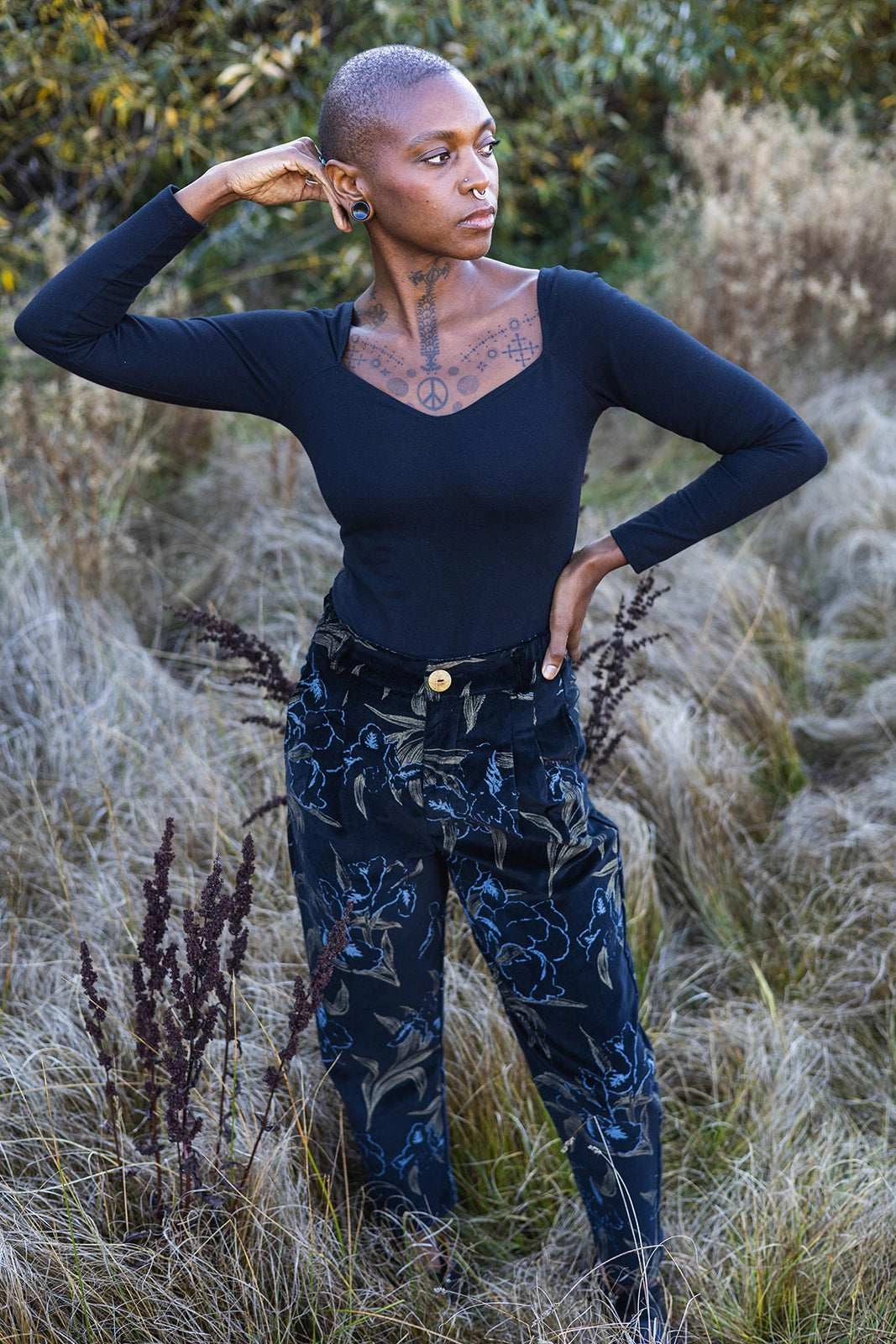 Perfect Pant in Black Floral Velvet Sleek Appearance