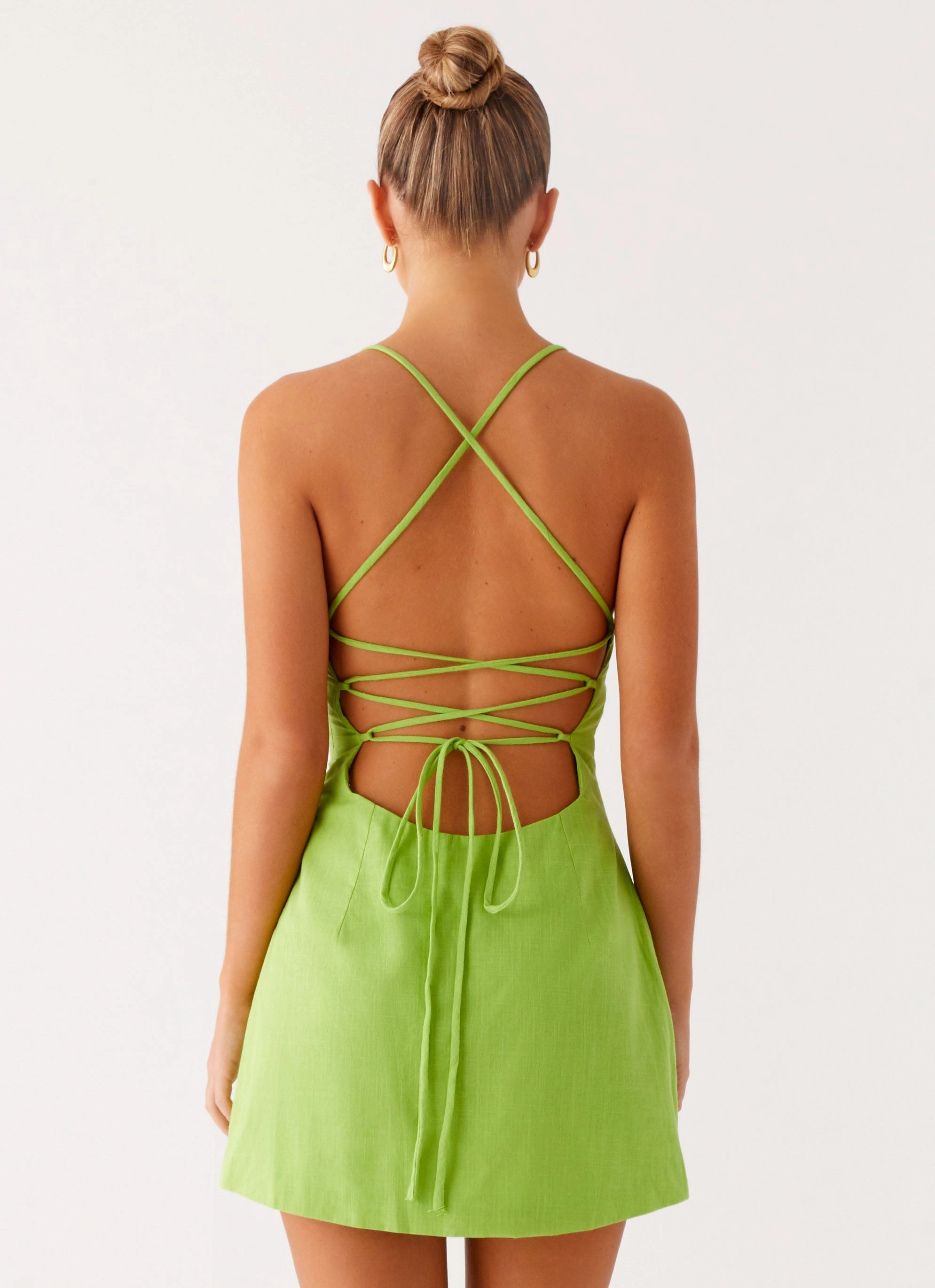 Texture Play Striped Design Seaside Escape Mini Dress - Lime