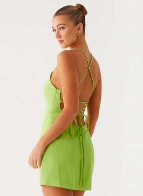 Convertible Length Layered Style Seaside Escape Mini Dress - Lime