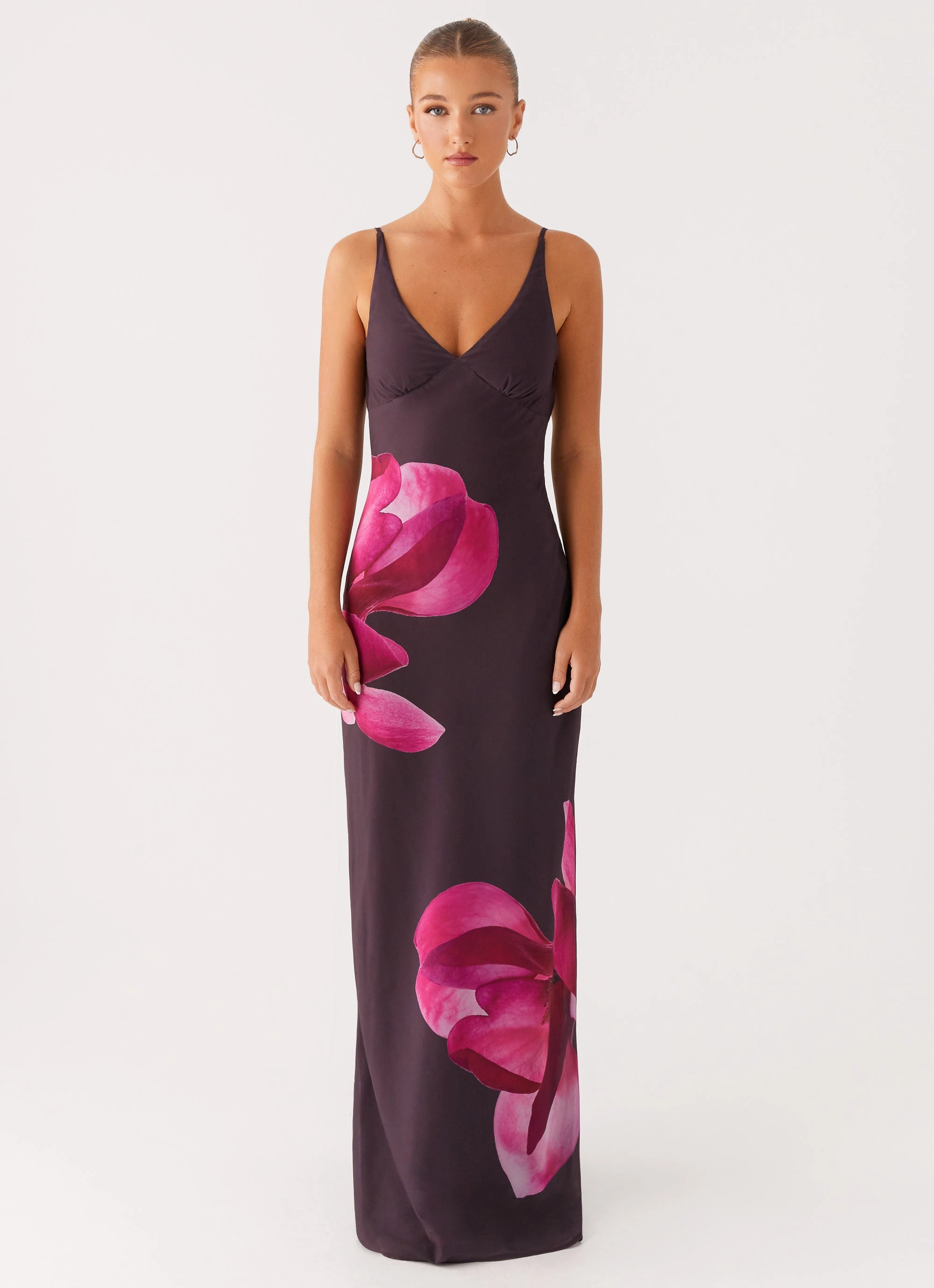 Griselda Maxi Dress - Dark Chocolate Lightweight Wear Shiny-Lining