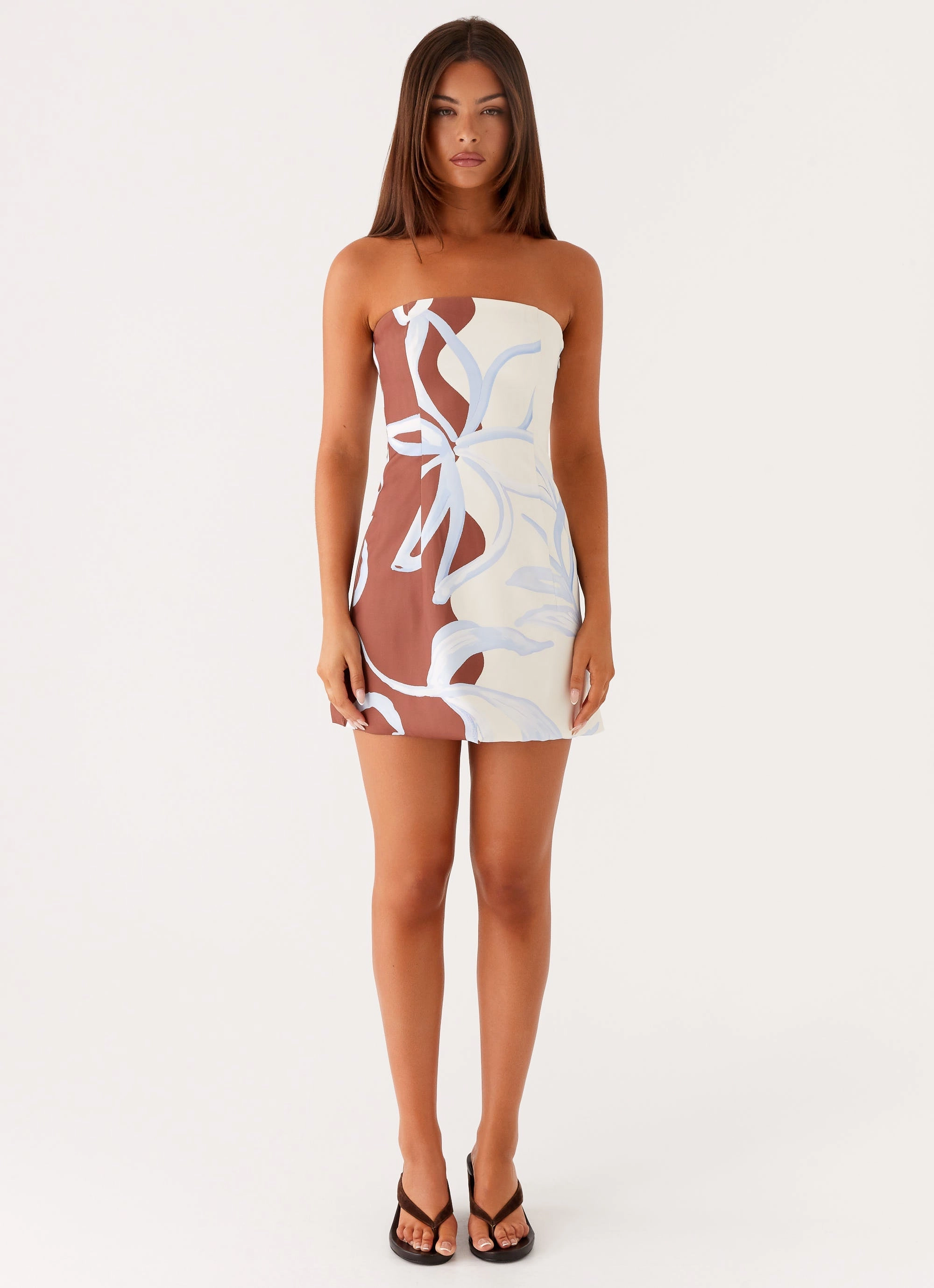 Denby Strapless Mini Dress - Bloom Wave Print Winter Wrap Vibrant patterned dress