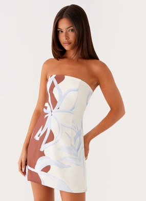Denby Strapless Mini Dress - Bloom Wave Print Smart Fashion