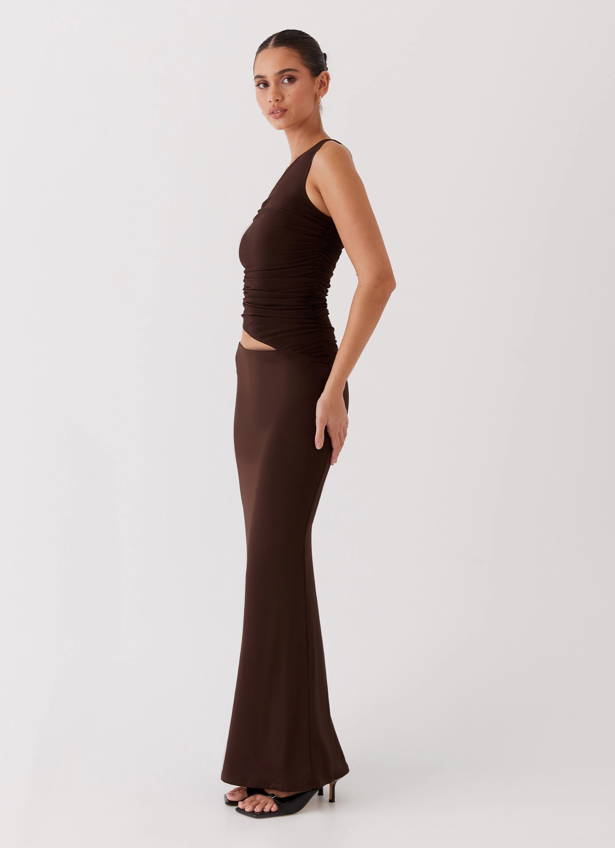 Seranella One Shoulder Maxi Dress - Chocolate Refined touch